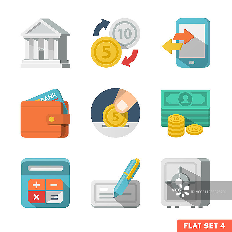 货币扁平图标集图片素材