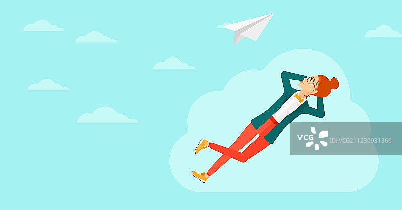 在云端放松的商务女性图片素材