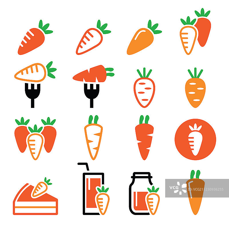 胡萝卜餐点：蛋糕、果汁图标设计图片素材
