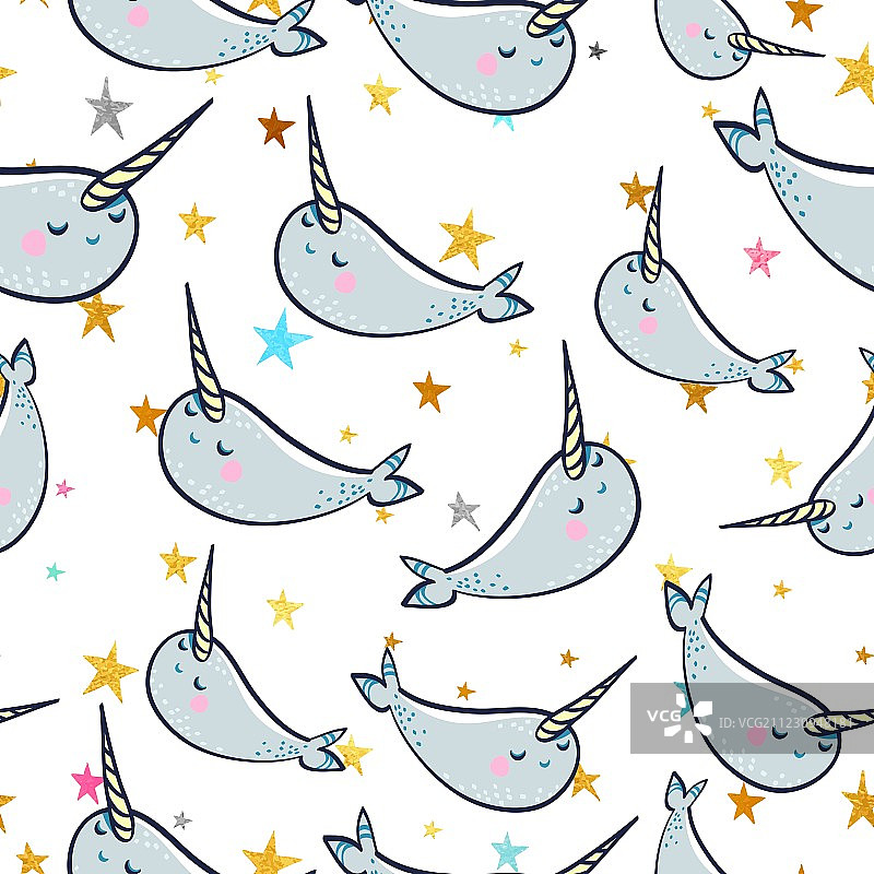 海牛金色星星无缝图案图片素材