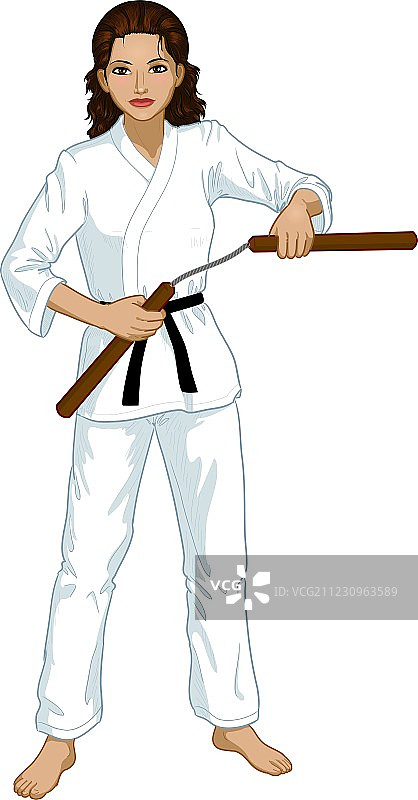 穿着空手道服的印尼双截棍女孩图片素材