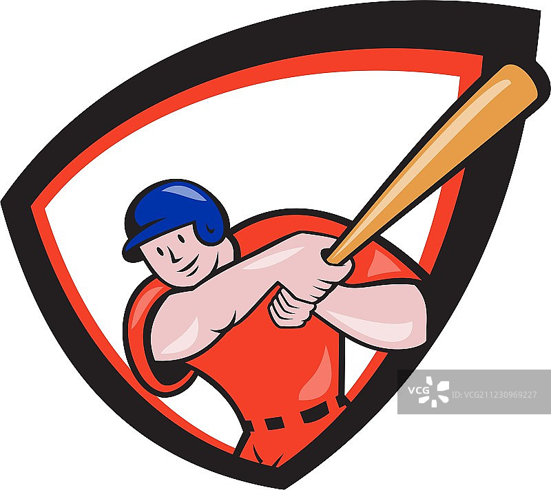 棒球运动员击球正面盾牌卡通图片素材