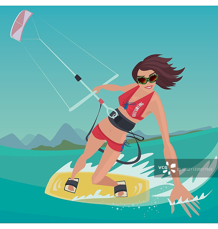 女孩从事风筝冲浪运动图片素材