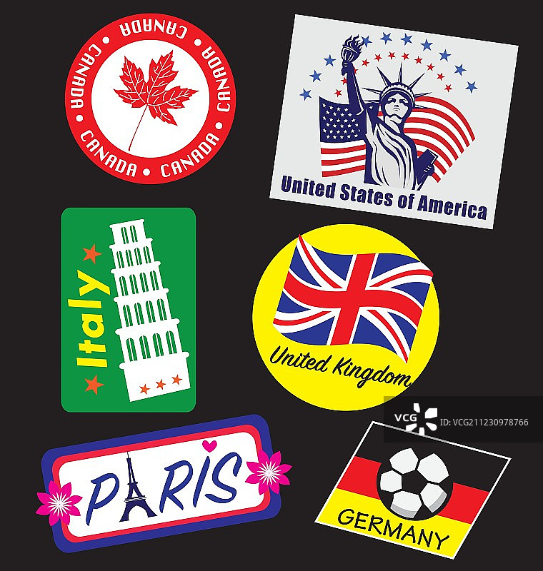 旅行地标印章套装图片素材