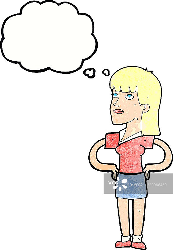 双手叉腰思考的卡通女人图片素材