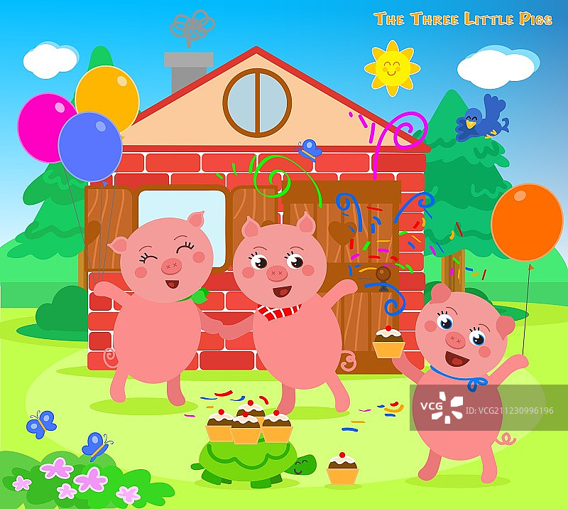 三只小猪童话故事的快乐结局图片素材