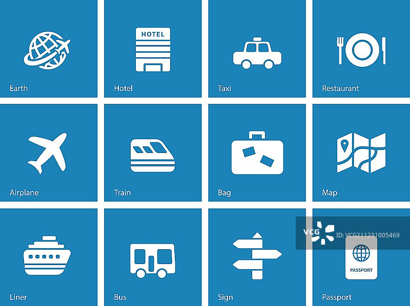 蓝色背景上的旅行图标图片素材