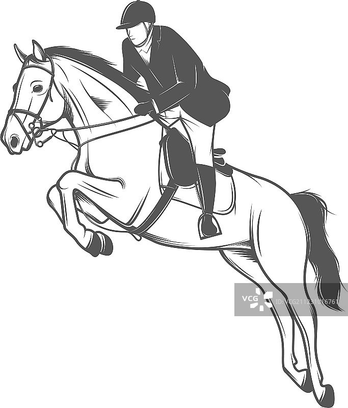 马术运动骑师与跳跃的马图片素材