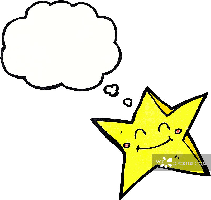 卡通快乐星星角色与思维泡泡图片素材