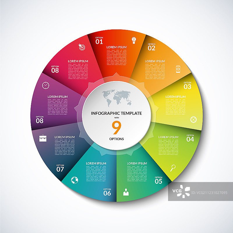 带有9个步骤的信息图圆形模板图片素材