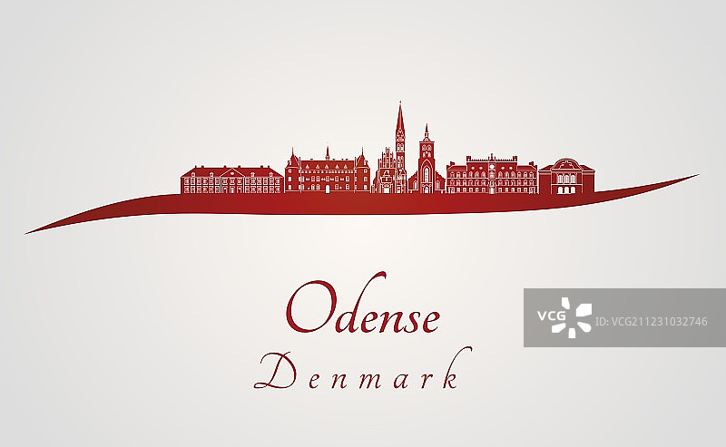 红色调的欧登塞城市天际线图片素材