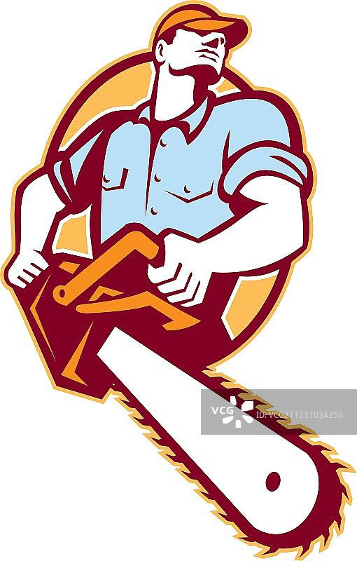 复古伐木工人树木外科医生链锯图片素材