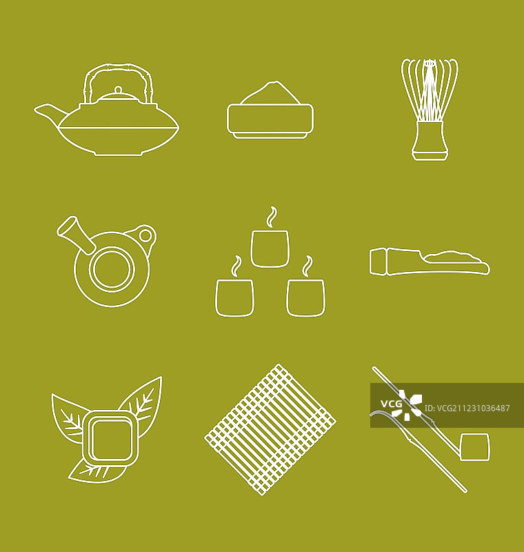 各种日本茶道用具轮廓图标图片素材
