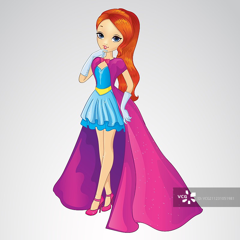 蓝色连衣裙和长外套的公主图片素材