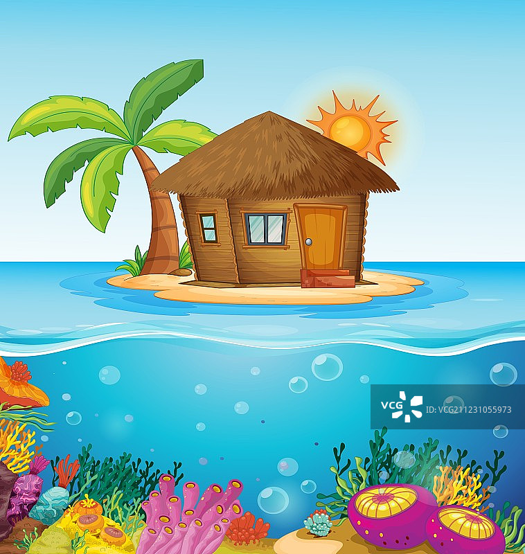 荒岛上的房屋图片素材