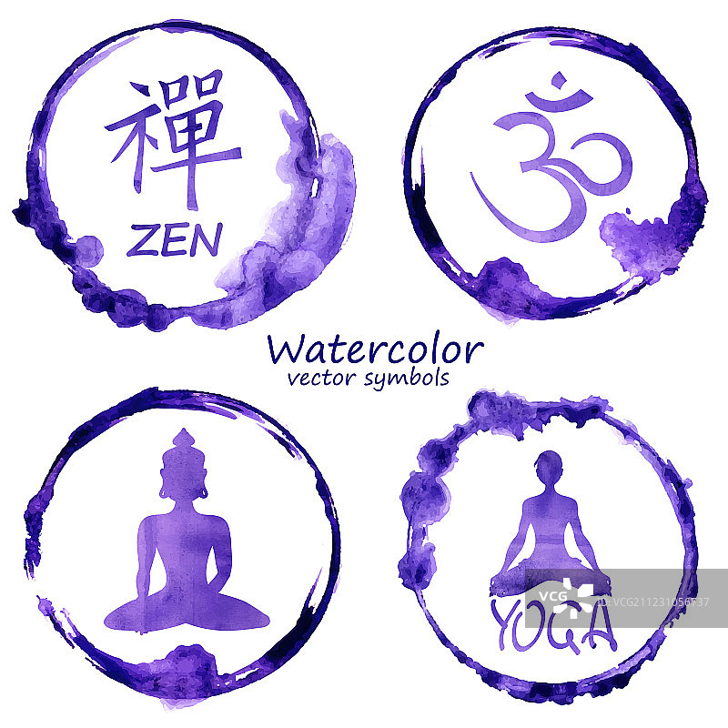 水彩瑜伽和佛教图标套装图片素材