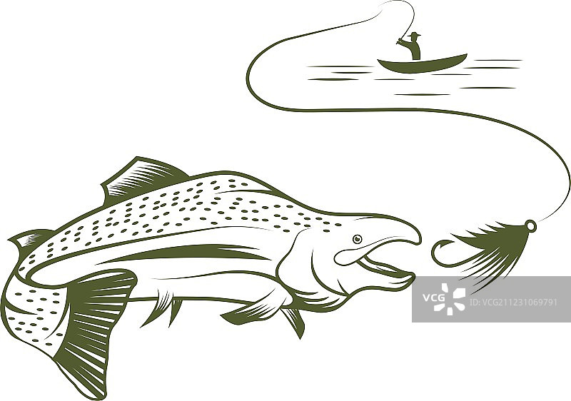 船上的渔夫与鲑鱼图片素材