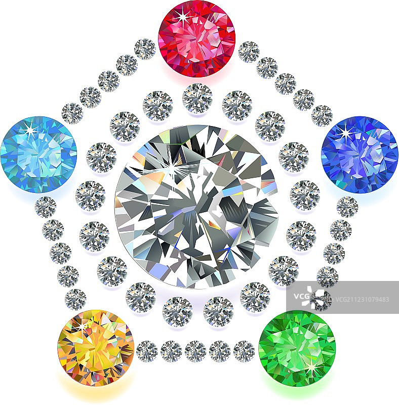 五边形彩色宝石组合图片素材