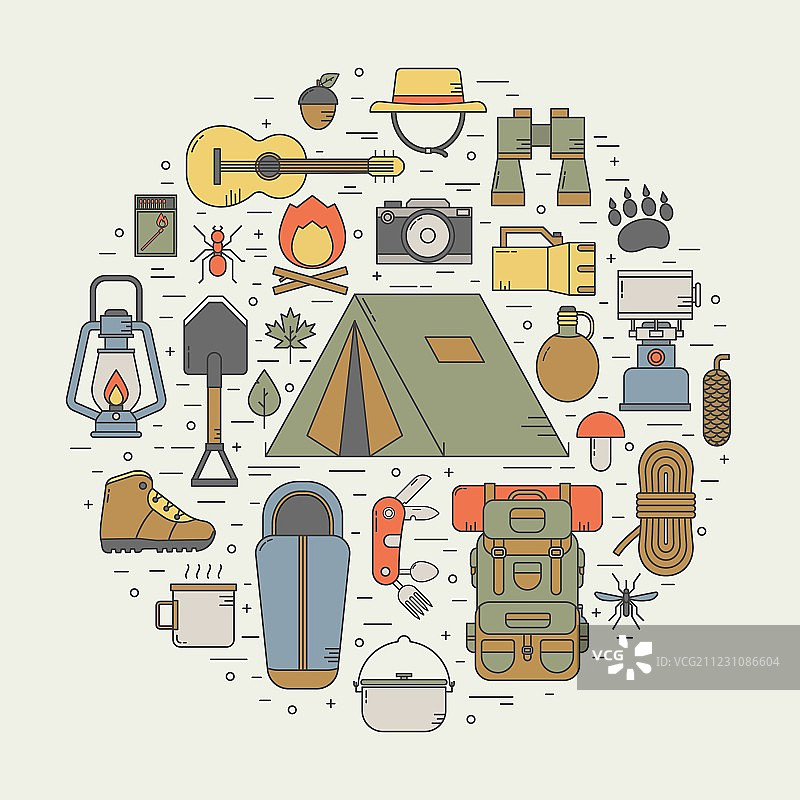 露营线性艺术图标图片素材