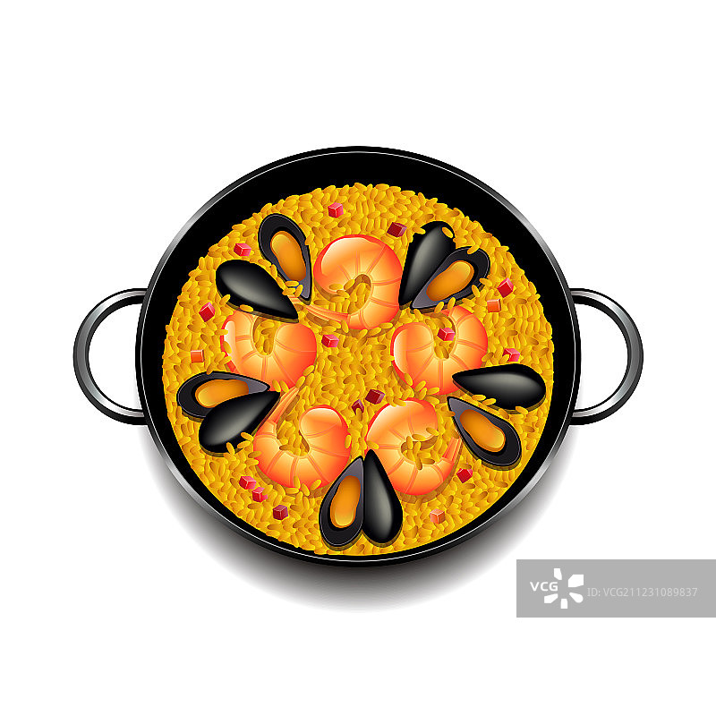 白色背景下的西班牙海鲜饭图片素材