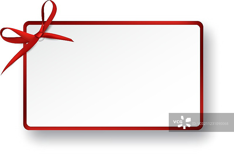 带红色缎带蝴蝶结的白色纸质礼品卡图片素材