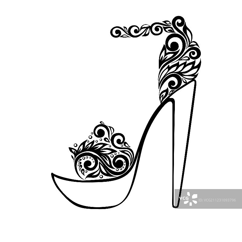 饰有黑白花卉图案的凉鞋图片素材