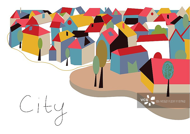 房屋与树木构成的城镇图片素材