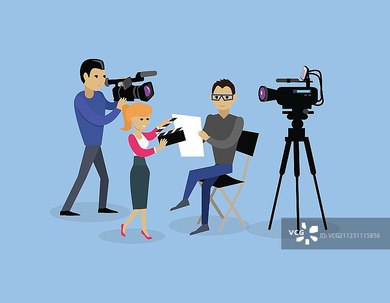 摄像团队人员扁平风格图片素材