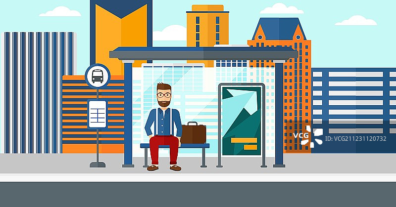 等公共汽车的男人图片素材