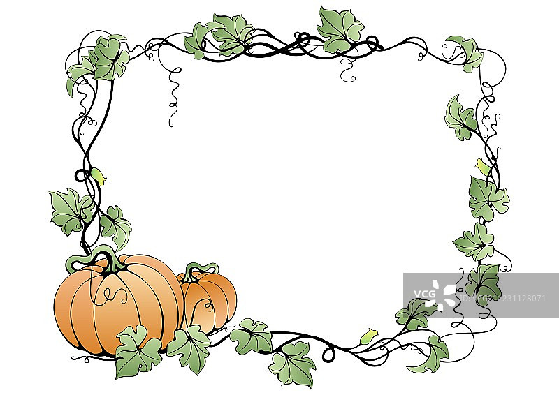 南瓜和树叶相框图片素材