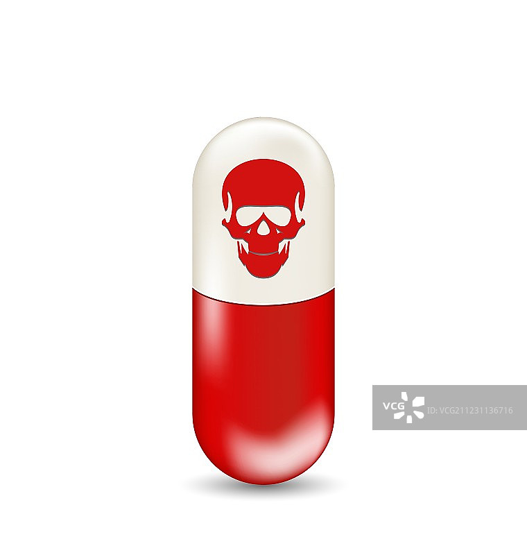 红色骷髅头胶囊，白色背景图片素材