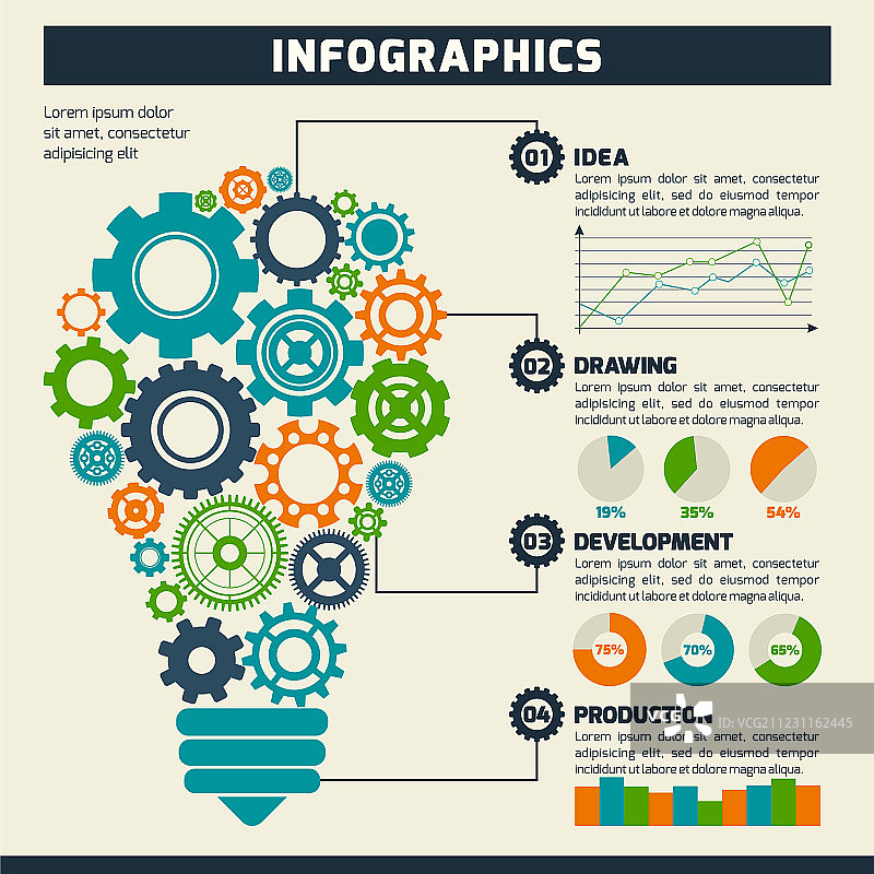 齿轮灯泡信息图表图片素材