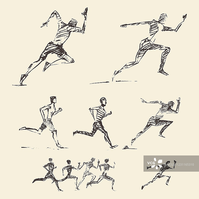 手绘跑步男人健康速写素材图片素材