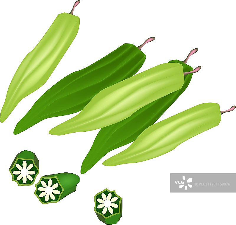 白色背景上的新鲜秋葵图片素材
