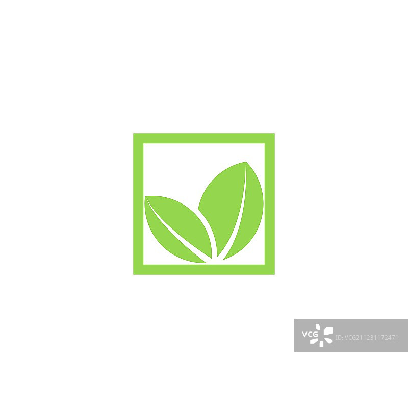 方形框架中的绿叶标志图片素材