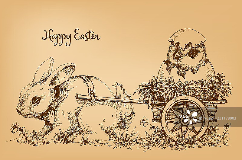 复活节兔子派送素描图片素材