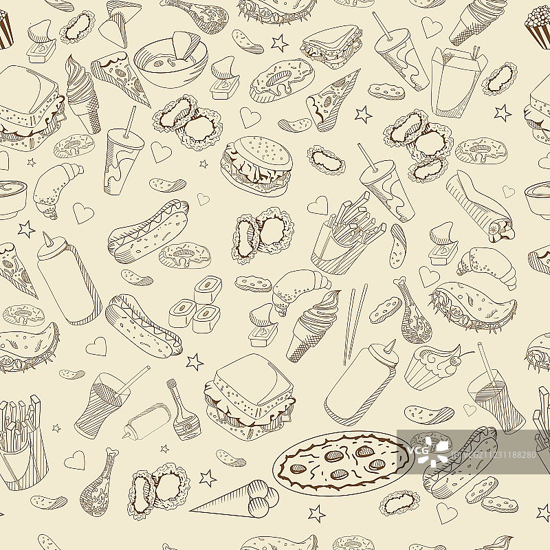 快餐食品填色书设计线稿图片素材