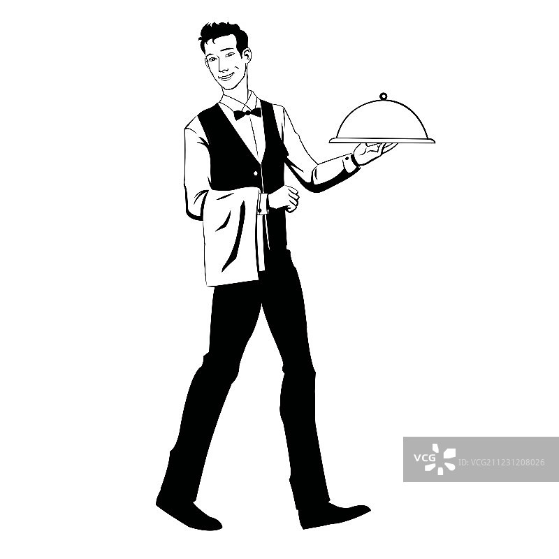 托盘的优雅服务员图片素材