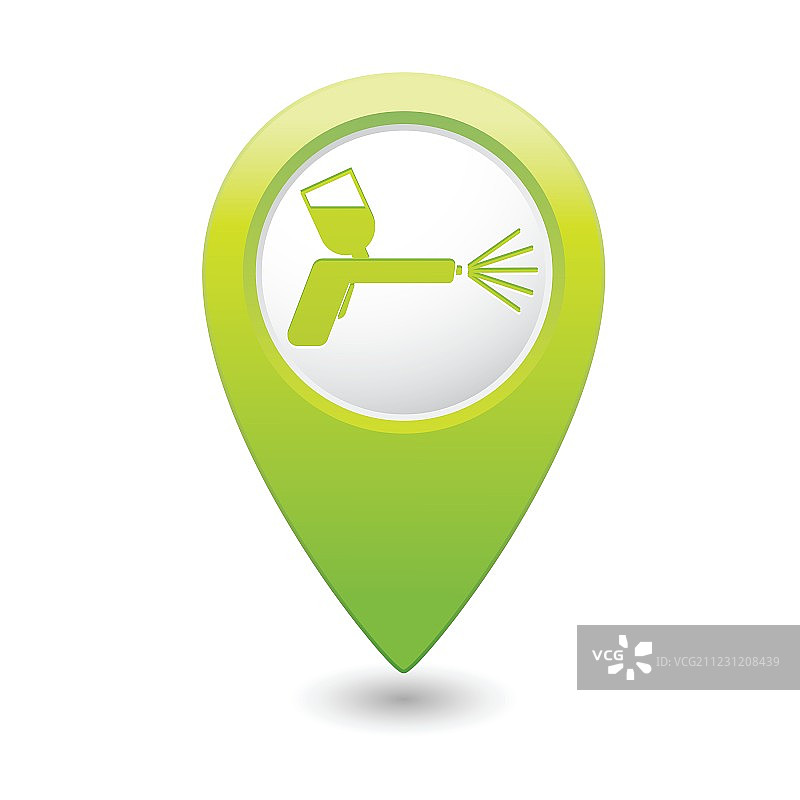 绿色地图指针旁的汽车绘画图片素材