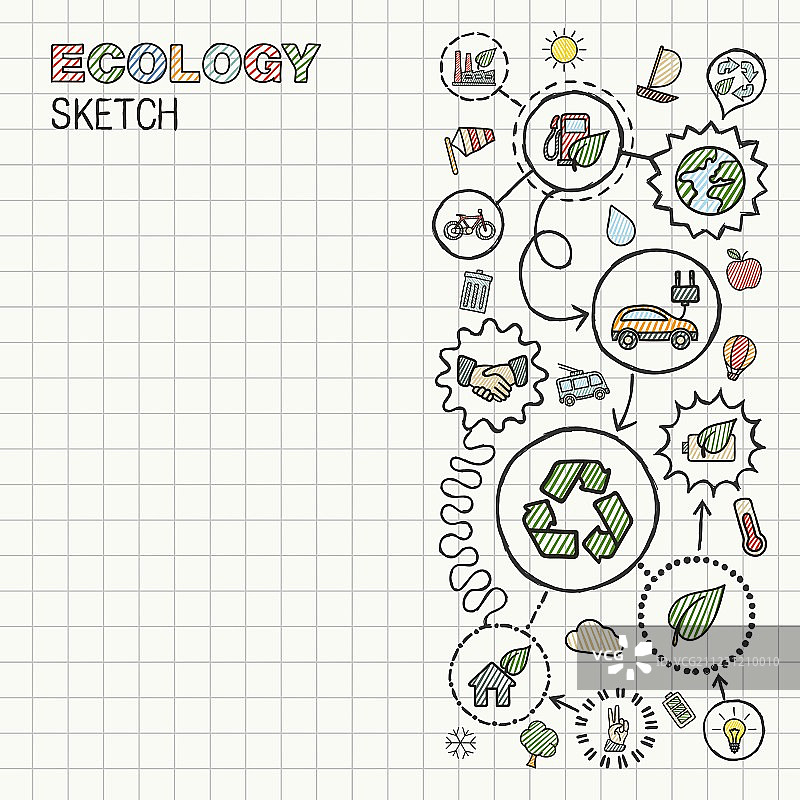 手绘生态集成图标方形背景图片素材