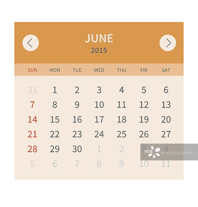 扁平设计风格的2015年6月日历图片素材