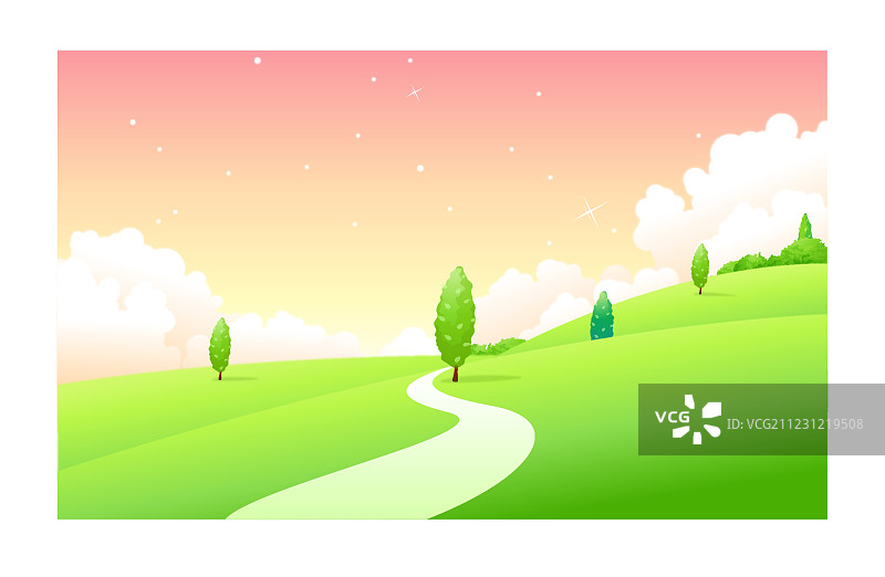 绿色景观中的弧形小路图片素材