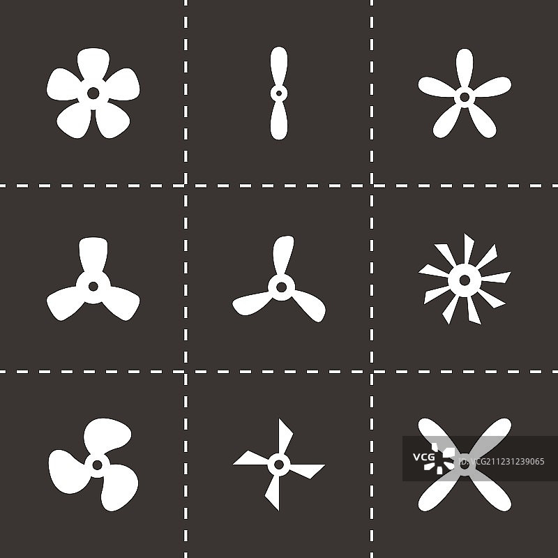 黑色风扇和螺旋桨图标集图片素材