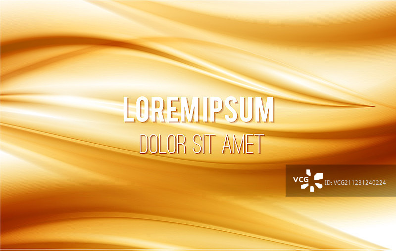 黄色背景上的金色绸缎波浪图片素材