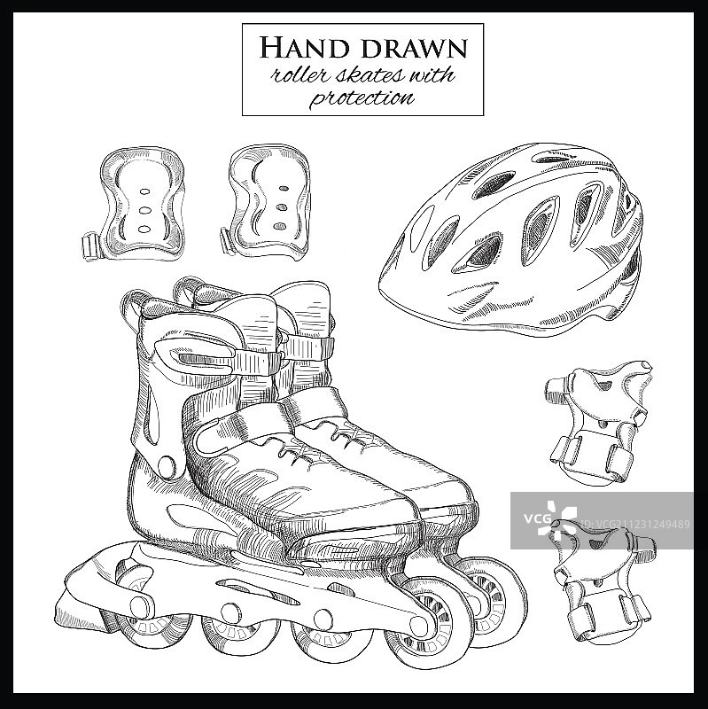 手绘溜冰鞋元素套装图片素材