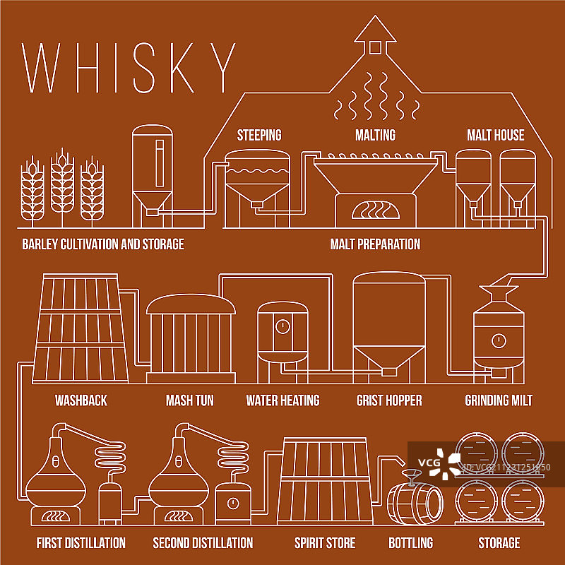 威士忌生产工艺信息图图片素材