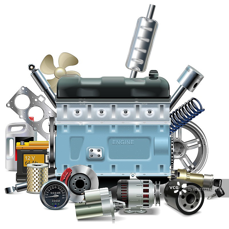 带有汽车备件的发动机图片素材