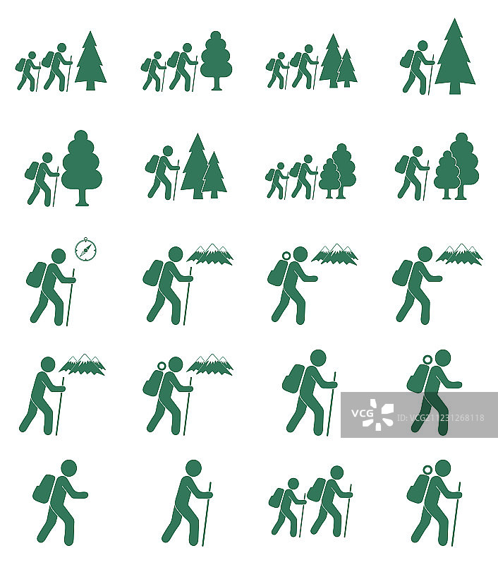 徒步旅行活动图标集图片素材