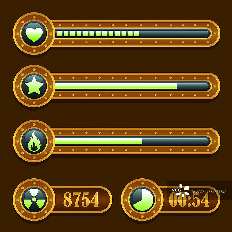 蒸汽朋克游戏能量时间进度条图标集图片素材