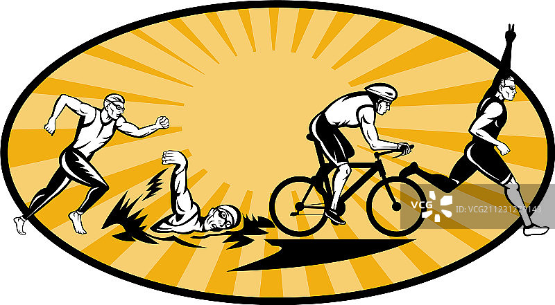 铁人三项运动员游泳自行车和跑步比赛图片素材